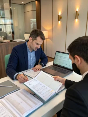 Profissionais analisando estratégias de gestão de risco financeiro